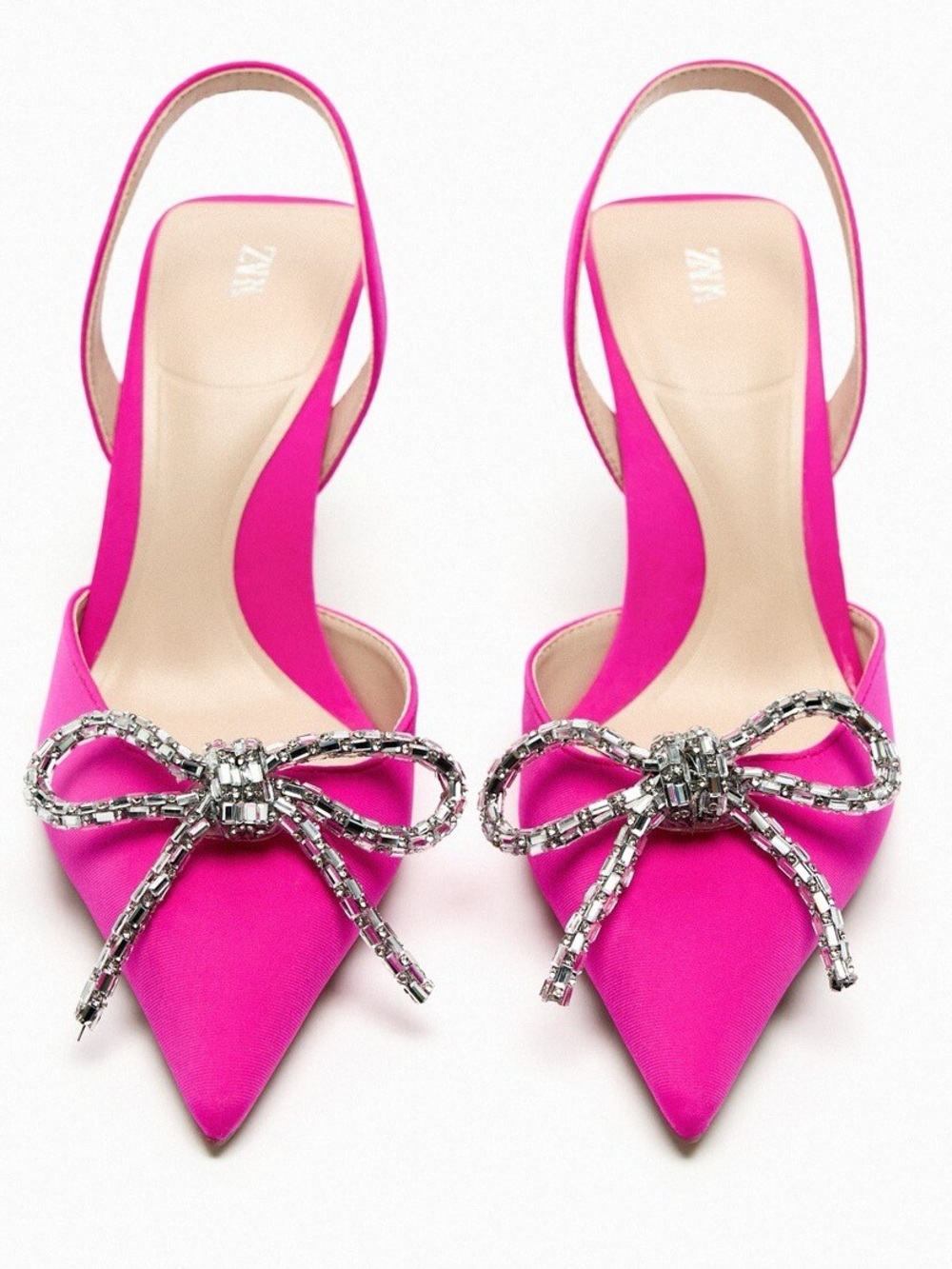 🆕{Zara} Hot Pink Crystal-Bow Slingback Pumps